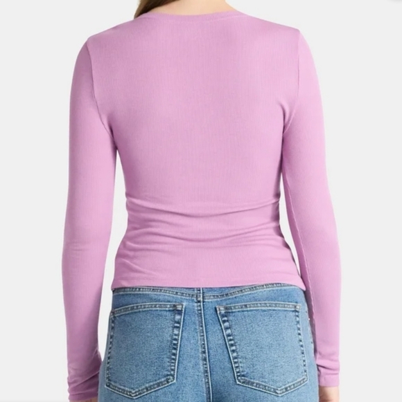 No Boundaries lilac rose V-Neck Ribbed fitted long sleeve top - Picture 2 of 7